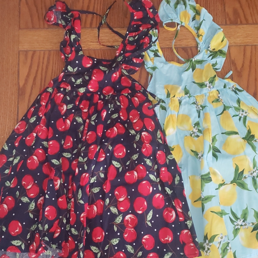 2 New summer dresses size 6, cherries & lemoms